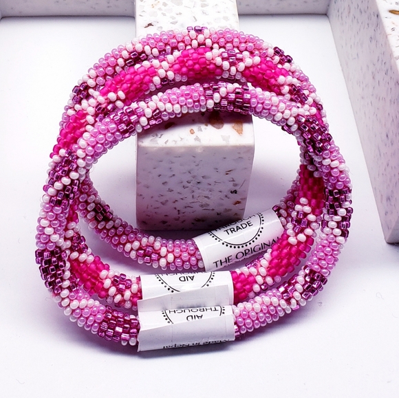 COTTON CANDY -Original Roll-On® Bracelets, 7" round, made in Nepal #2 (3 pieces) - Picture 1 of 7